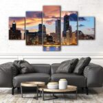 5 panels chicago skyline canvas art