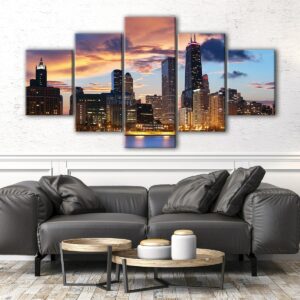 5 panels chicago skyline canvas art