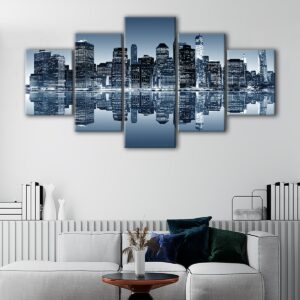 5 panels manhattan night skyline canvas art