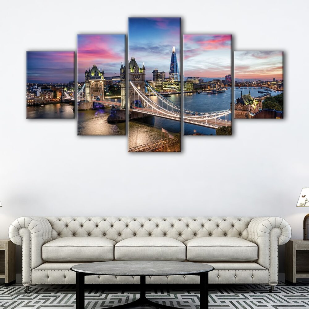 5 panels tower bridge view canvas art