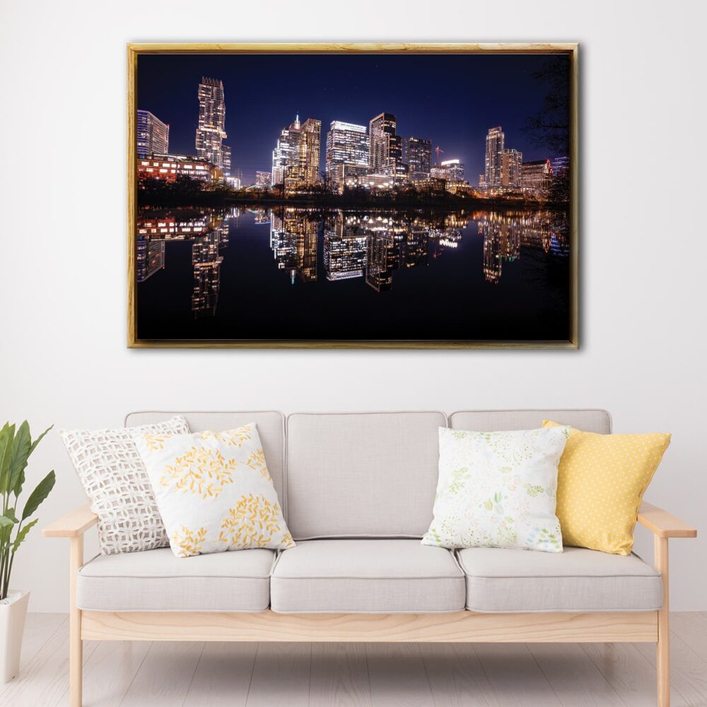 austin skyline floating frame canvas