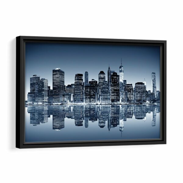 manhattan night skyline framed canvas black frame