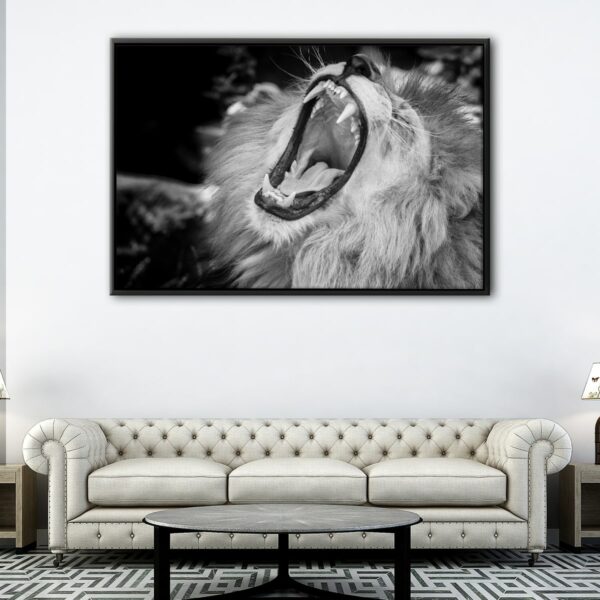 roaring lion portrait floating frame canvas