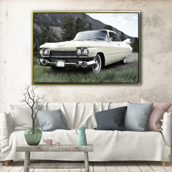 tableau chevy impala blanche avec cadre flottant