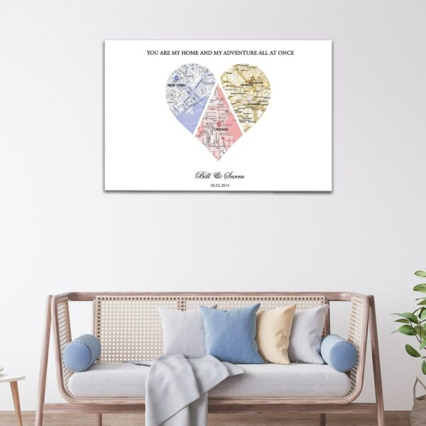 1 panels 3 cities heart canvas art