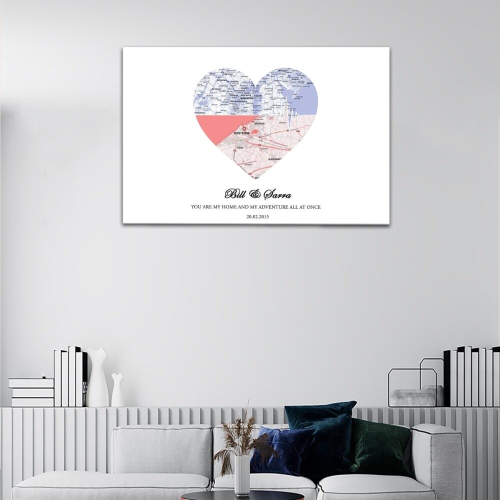 1 panels couple heart map canvas art