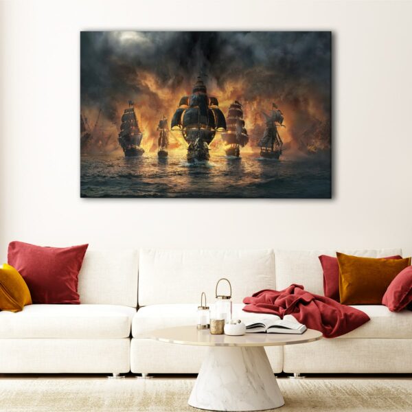 1 panels ships in fire canvas art