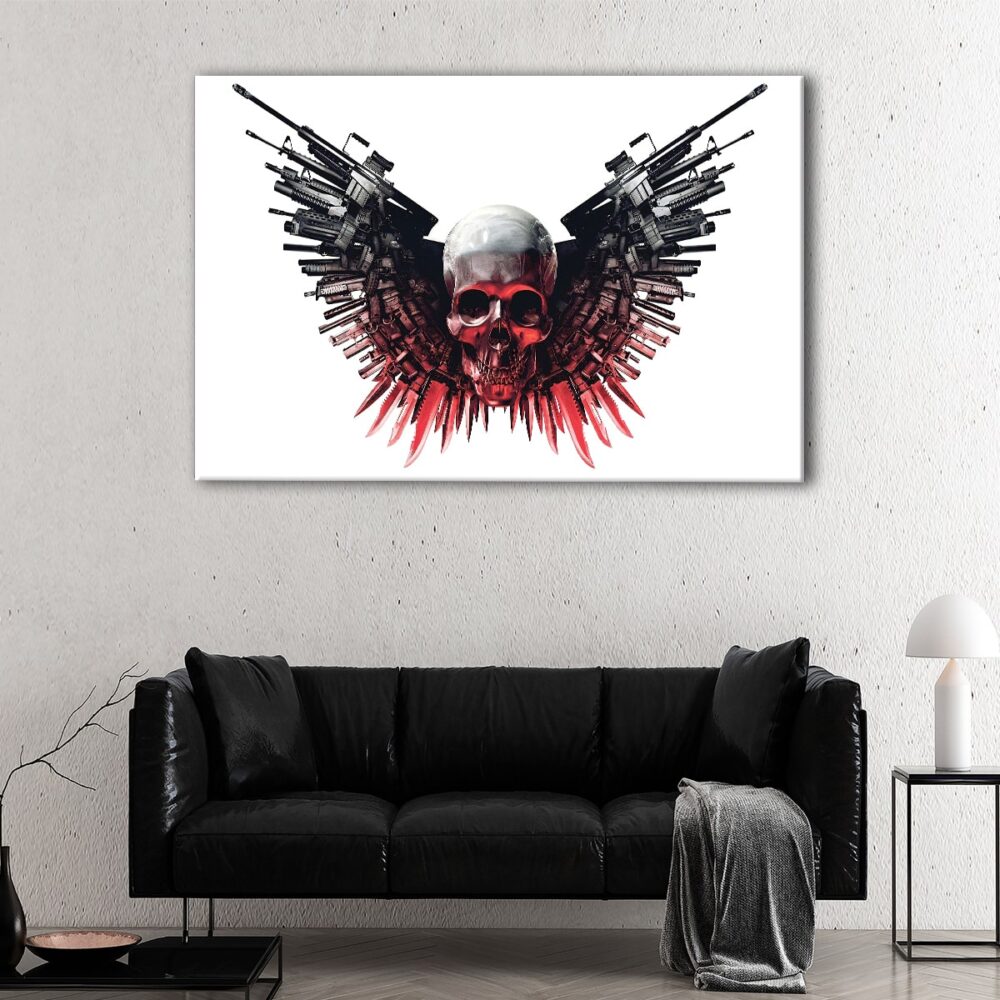 1 panels skull guns canvas art