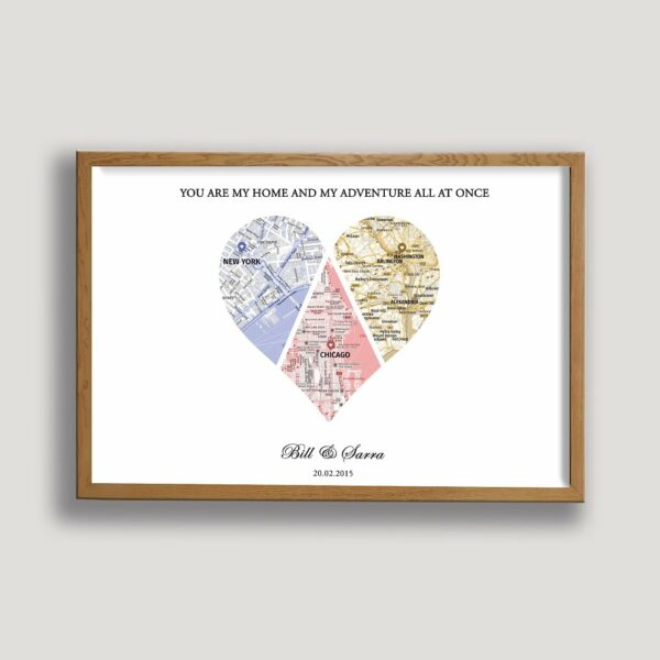 3 cities heart framed canvas natural beige