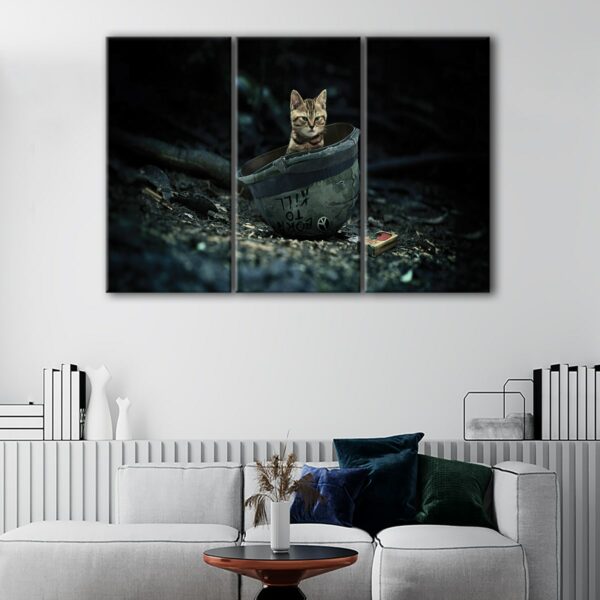 3 panels cat in war canvas art