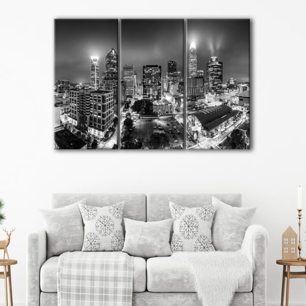 3 panels charlotte black & white skyline canvas art