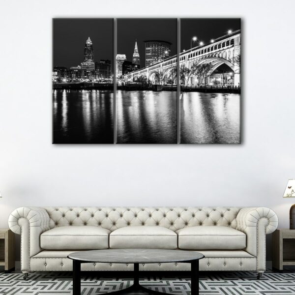 3 panels cleveland black & white skyline canvas art