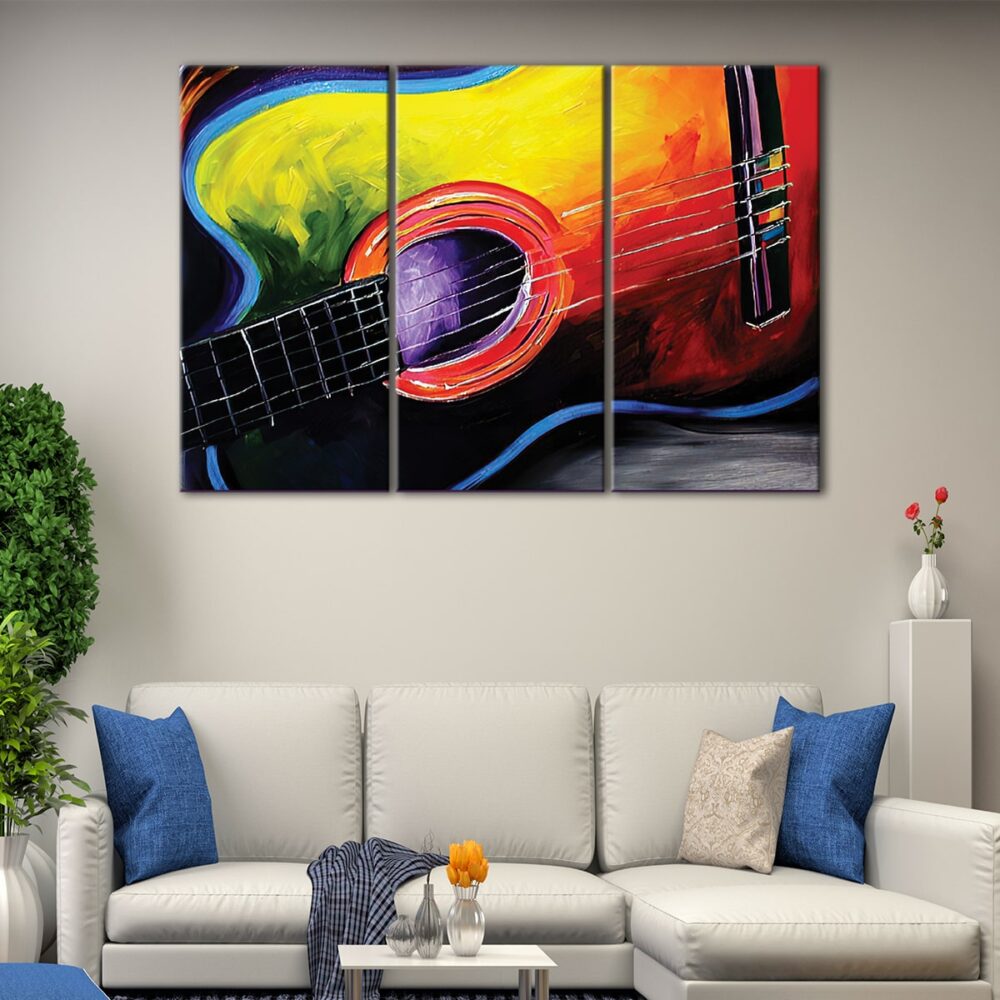 3 panels guitar painting giclee canvas art