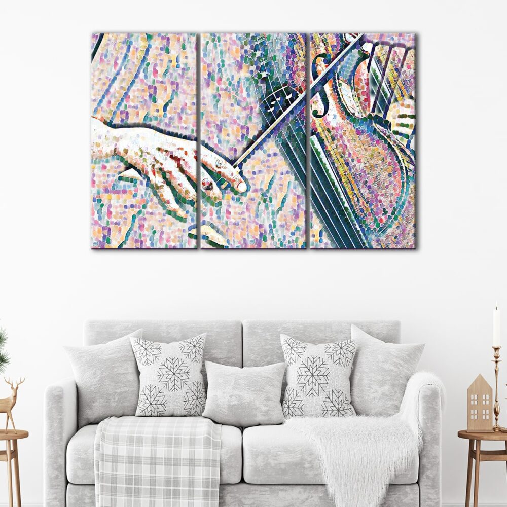 3 panels mosaic violin canvas art