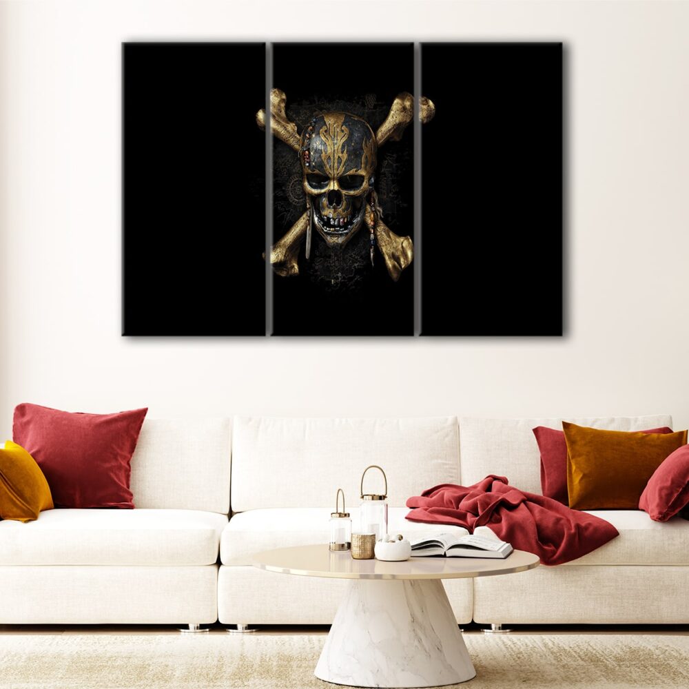 3 panels pirate skull canvas art