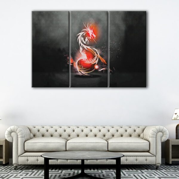 3 panels red dragon canvas art