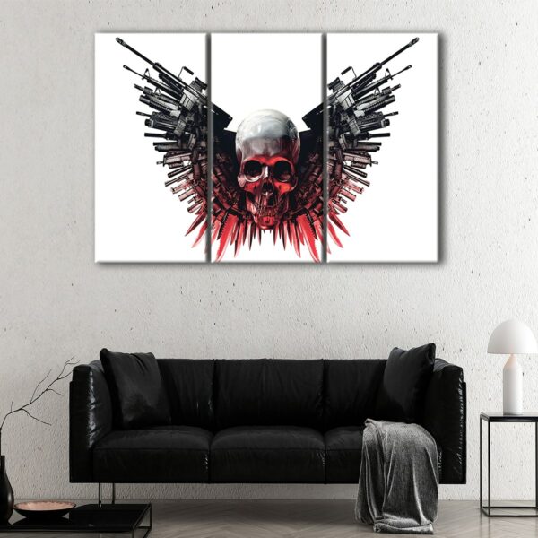 3 panels skull guns canvas art