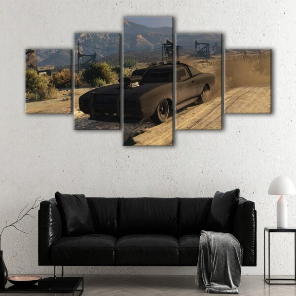 5 panels black warrior car canvas art