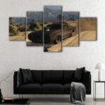 5 panels black warrior car canvas art