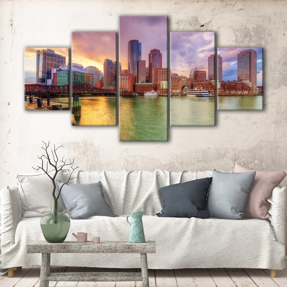 5 panels boston seaside view canvas art