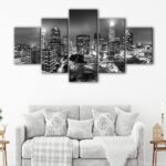 5 panels charlotte black & white skyline canvas art