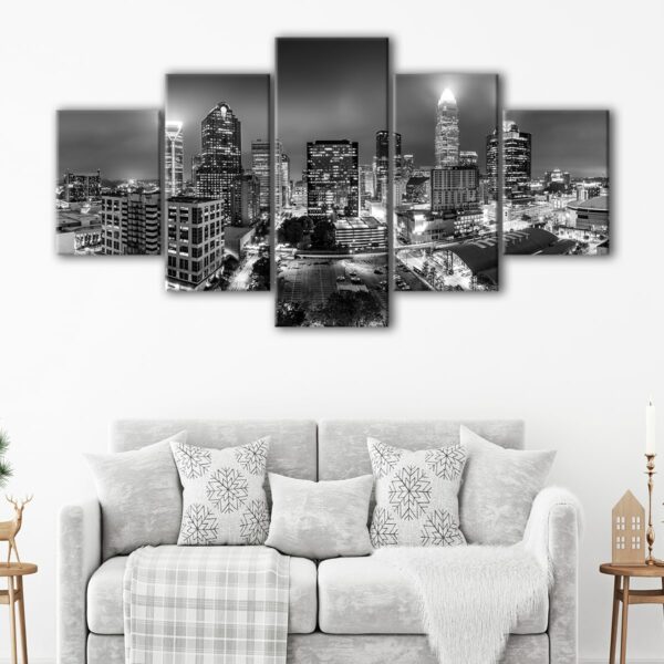 5 panels charlotte black & white skyline canvas art