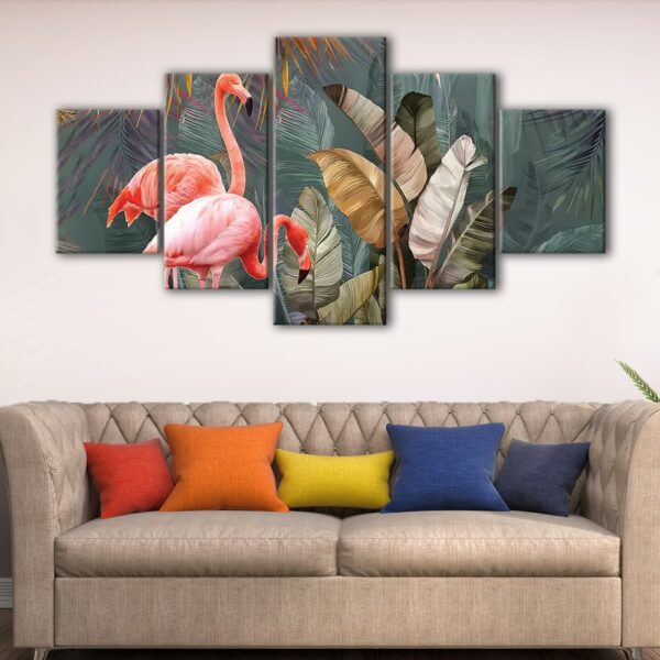 5 panels flamingo forest canvas art