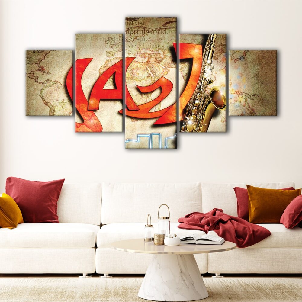 5 panels jazz world canvas art