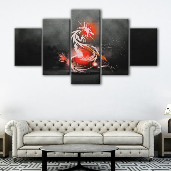 5 panels red dragon canvas art