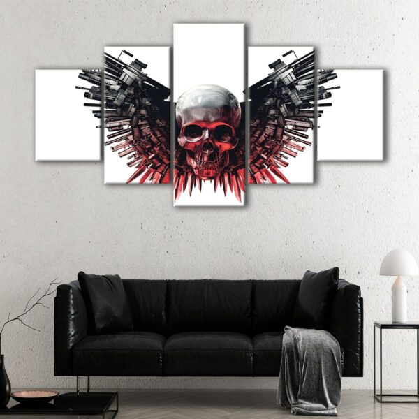 5 panels skull guns canvas art