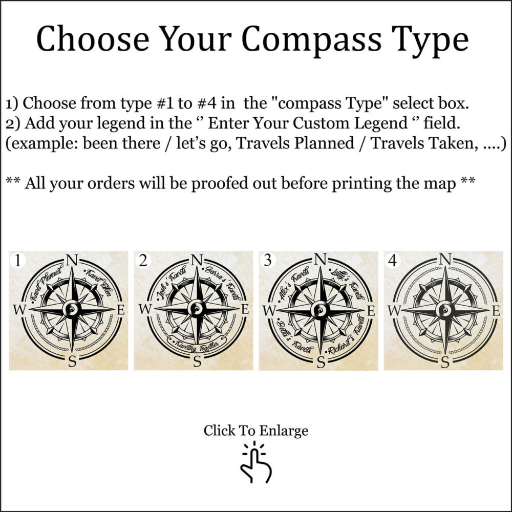 Watercolor push pin usa map compass customization