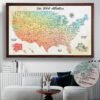 Watercolor push pin usa map framed