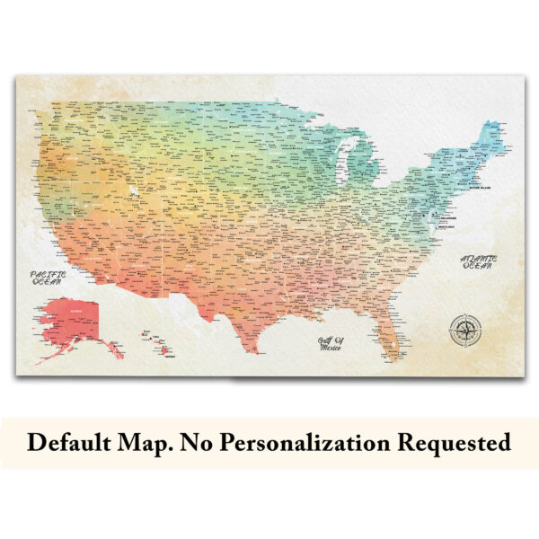 Watercolor push pin usa map no quote