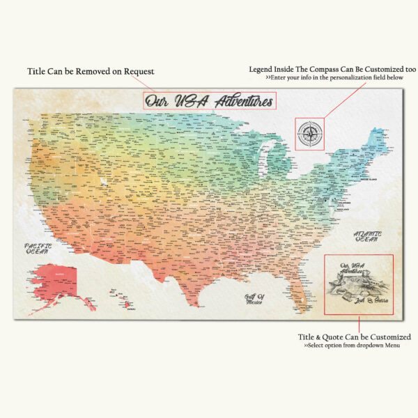 Watercolor usa map detailed