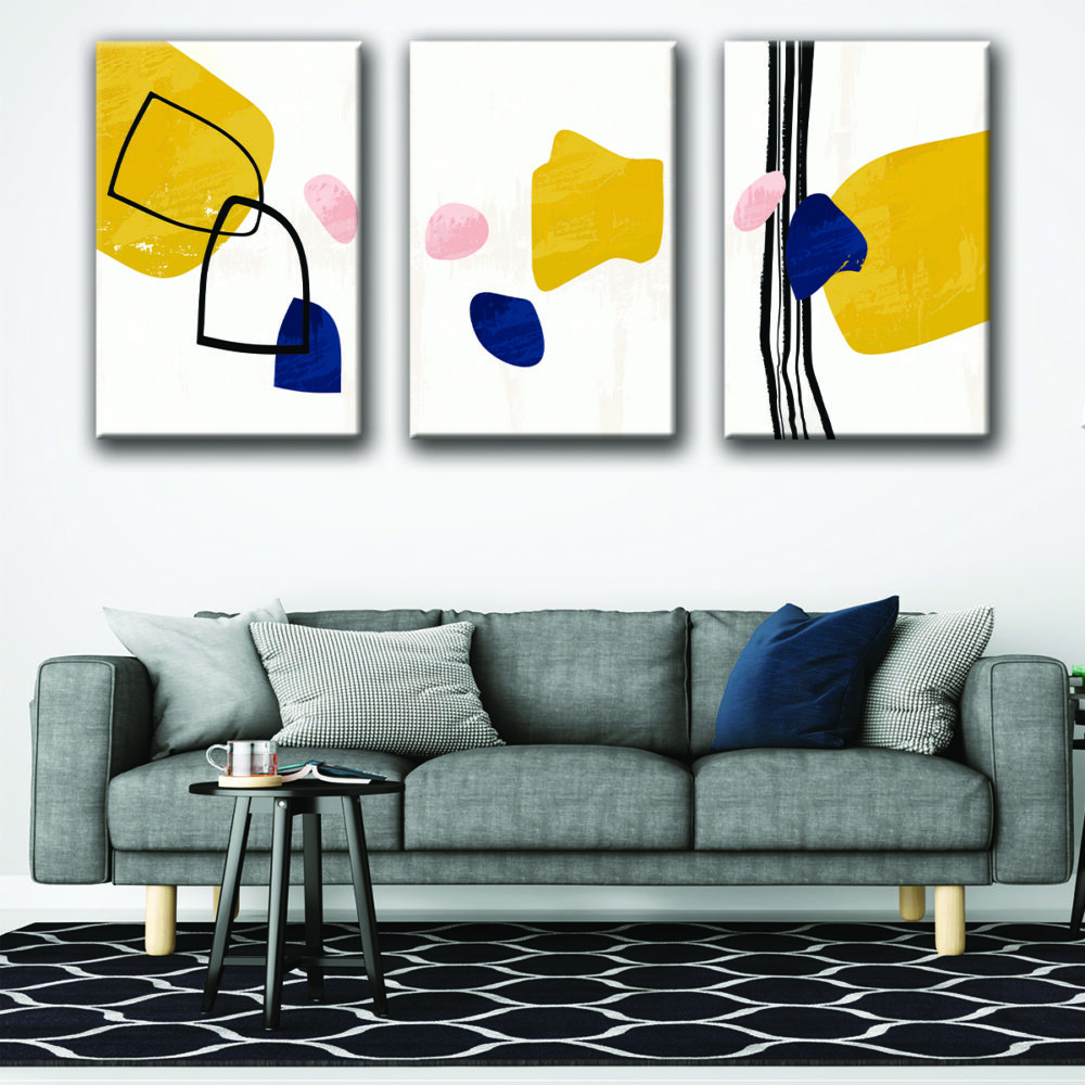 blue and yellow boho canvas art