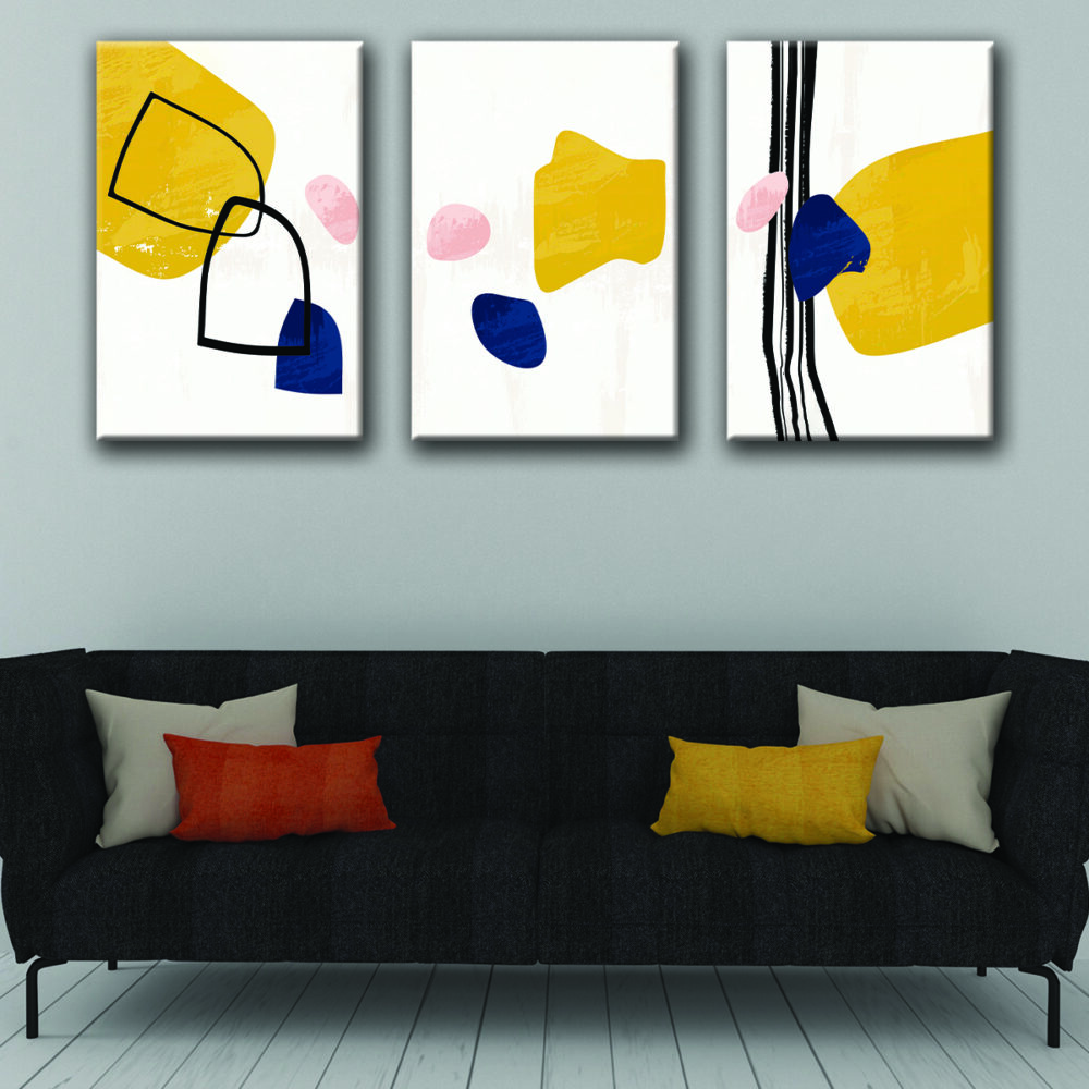 blue and yellow boho canvas wall decor