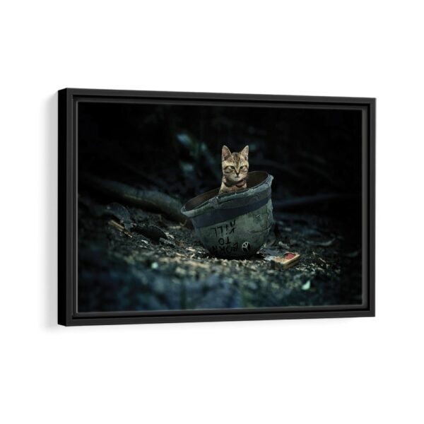 cat in war framed canvas black frame