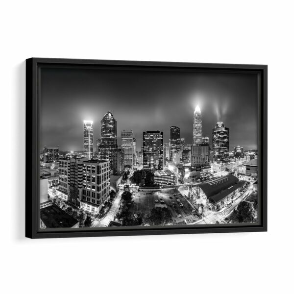 charlotte black & white skyline framed canvas black frame