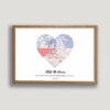 couple heart map framed canvas natural beige