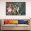 flamingo forest floating frame canvas