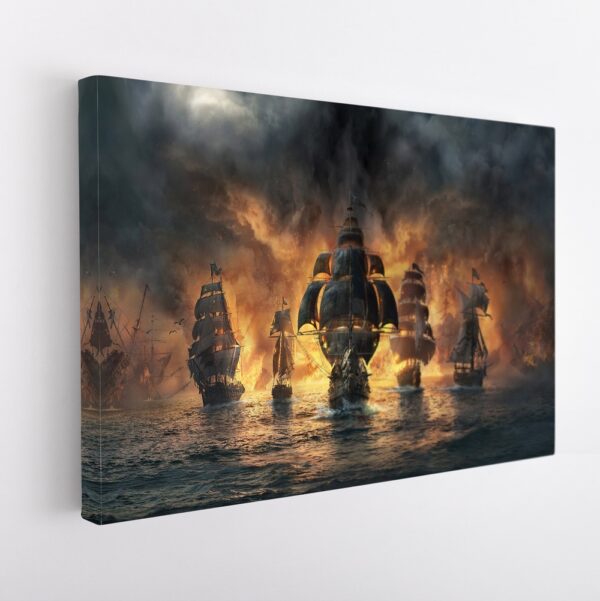 ships in fire stretched canvas