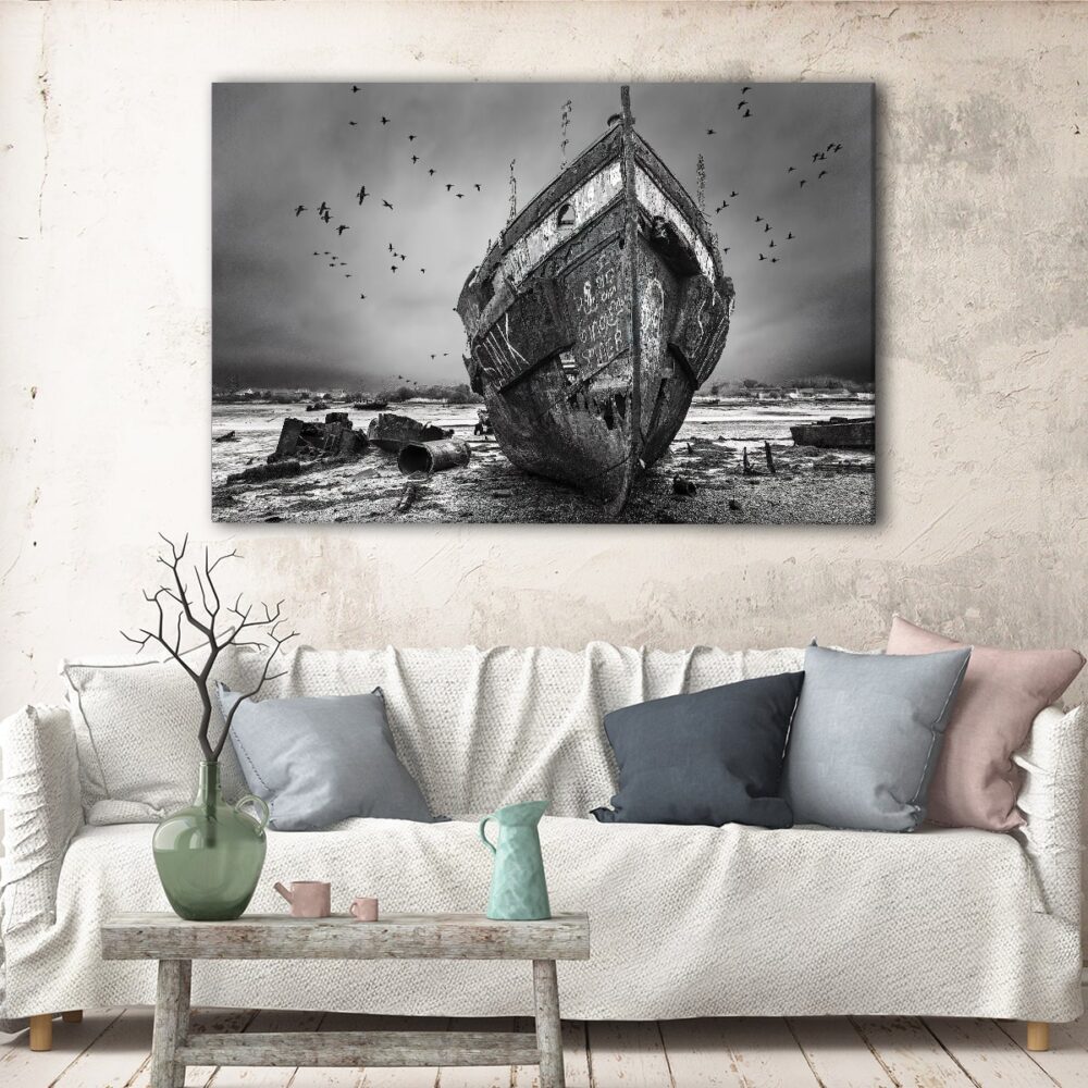 1 panels abandoned boat canvas art