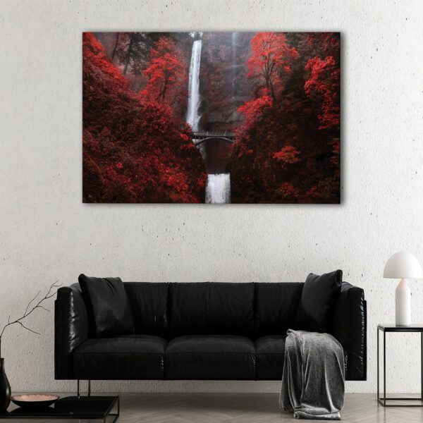 1 panels red autumn waterfall canvas art