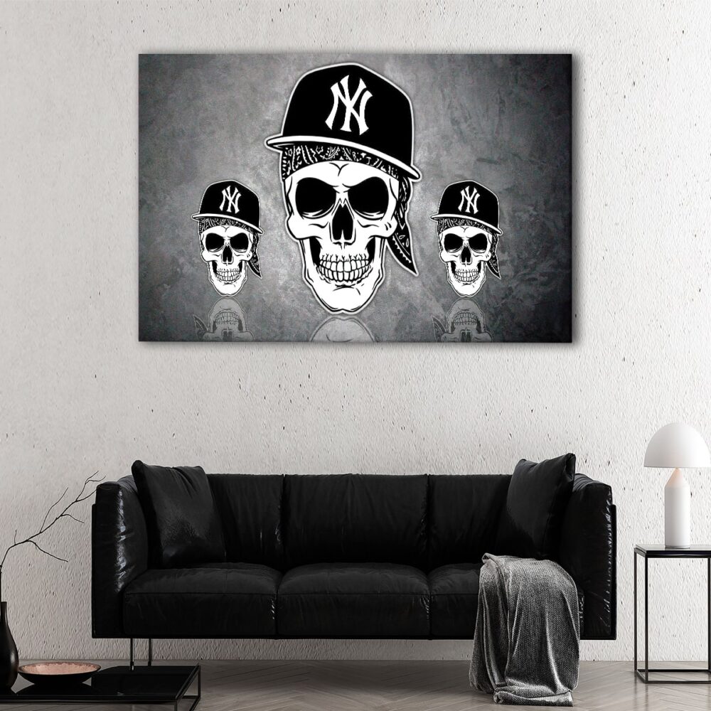 1 panels yankees gangster skull canvas art