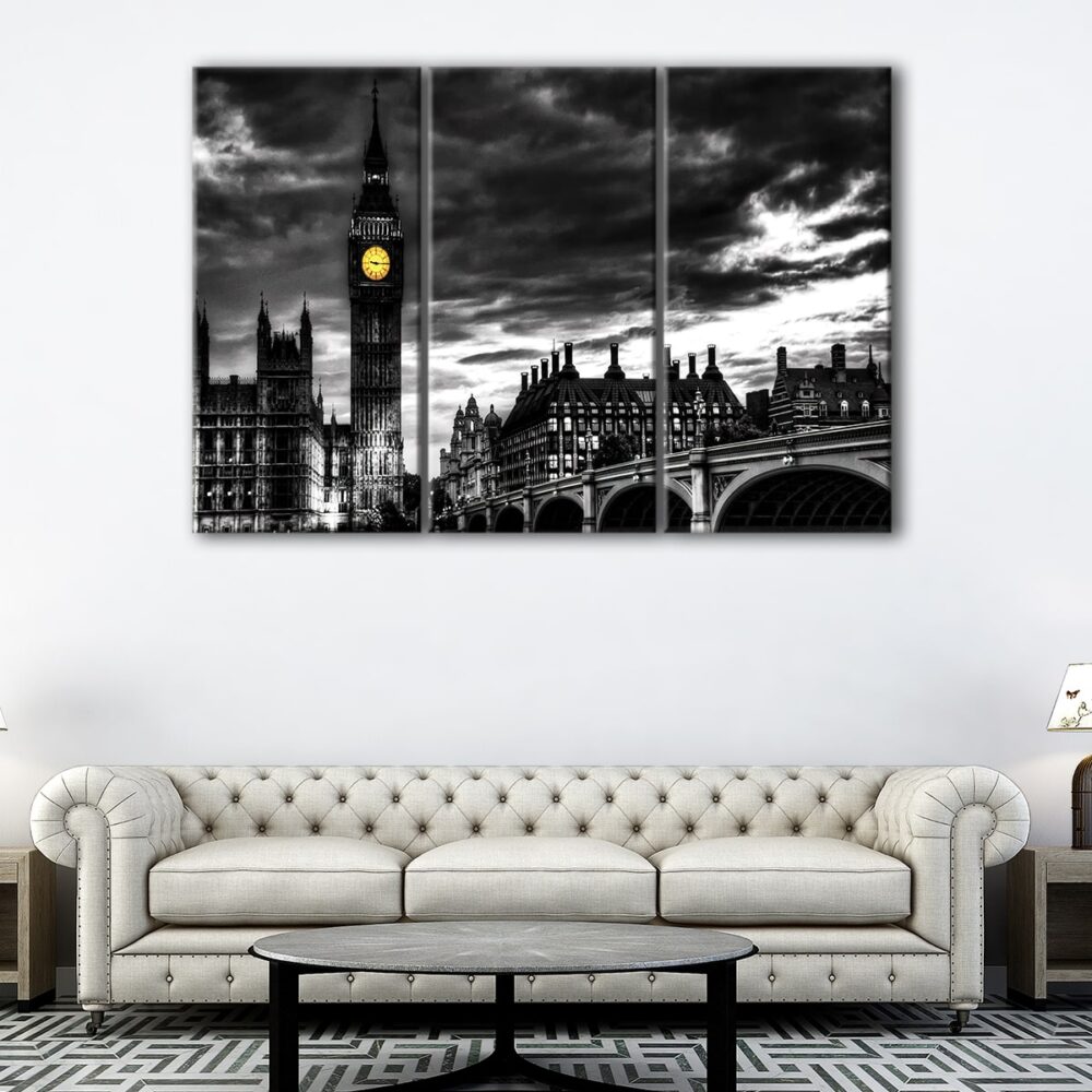 3 panels big ben by night canvas art