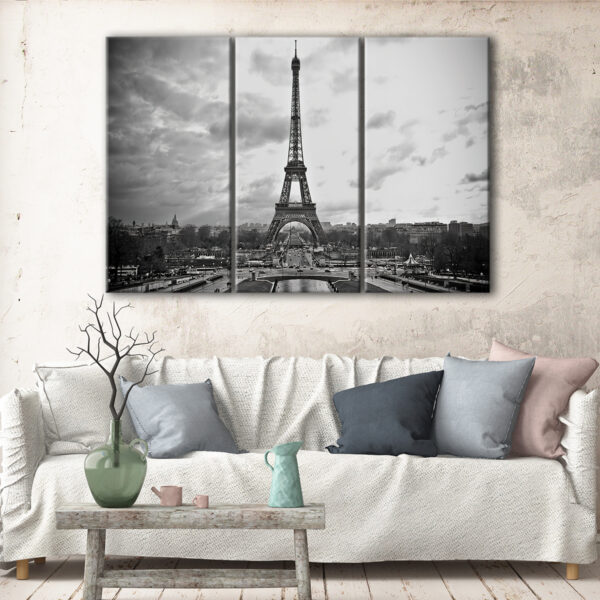 3 panels eiffel tower black and white canvas art