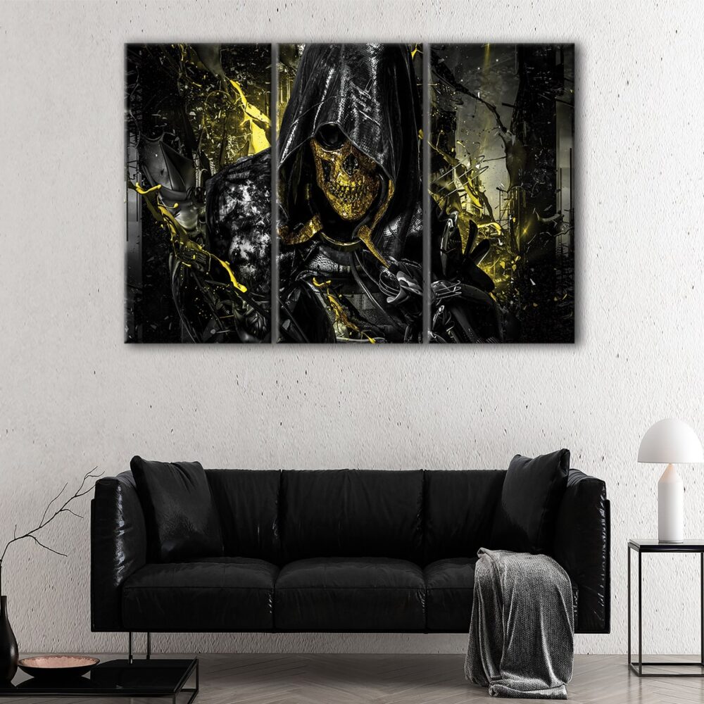 3 panels golden skull canvas art