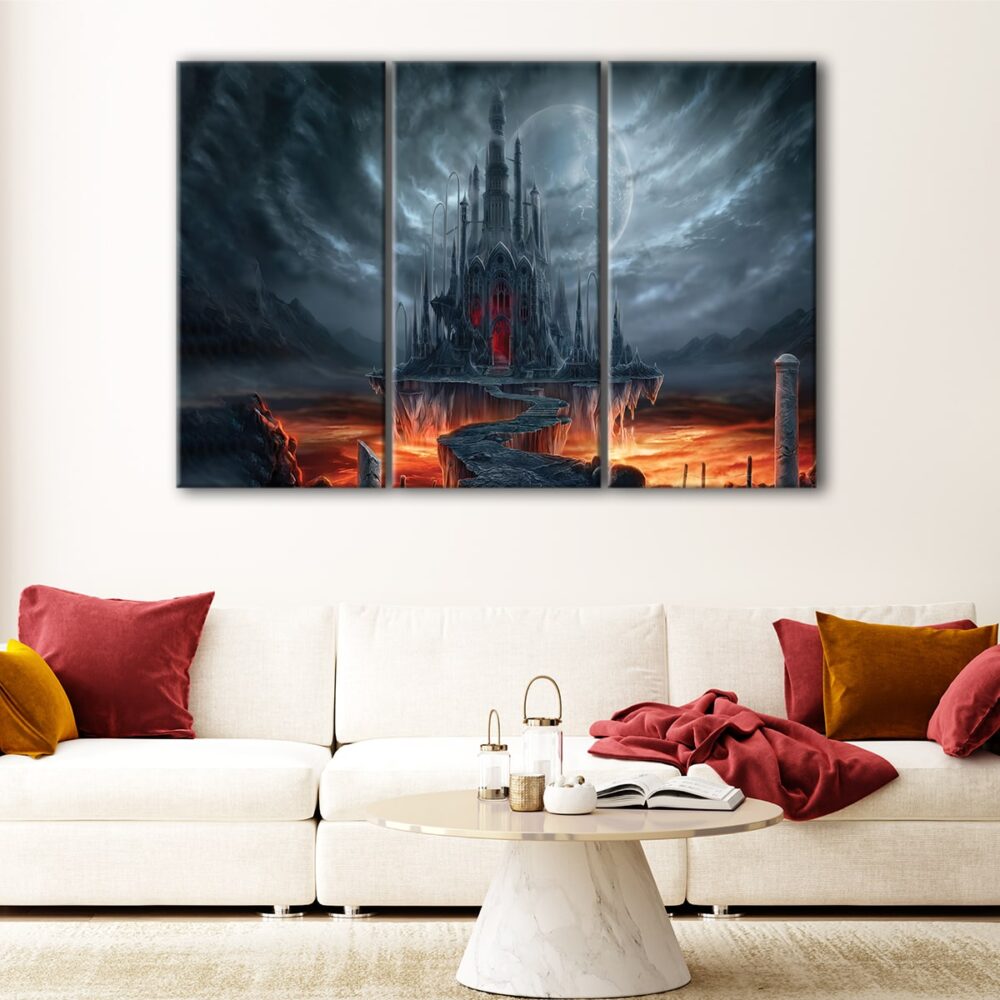 3 panels gothic castle canvas art