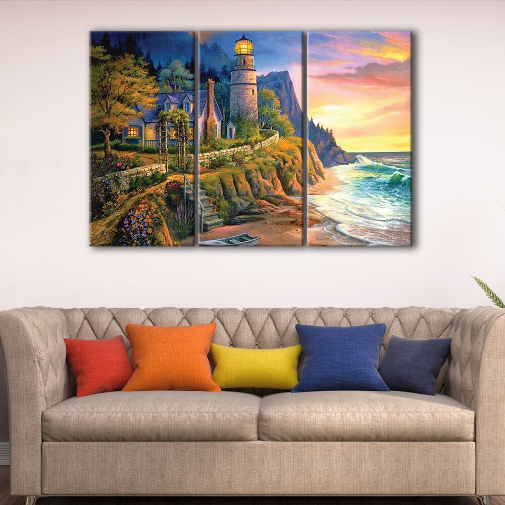 3 panels lighthouse giclee canvas art