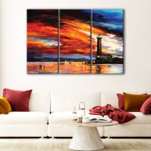 3 panels lighthouse sunset giclee canvas art